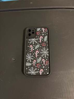 Christmas Candy Canes Snowflakes Matte Black iPhone 11 Phone Case